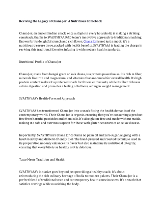 Reviving the Legacy of Chana Jor A Nutritious Comeback