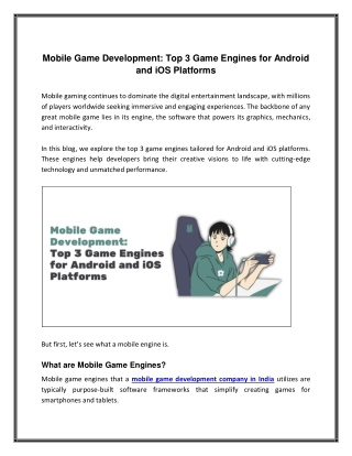 Mobile Game Development Top 3 Game Engines for Android and iOS Platforms