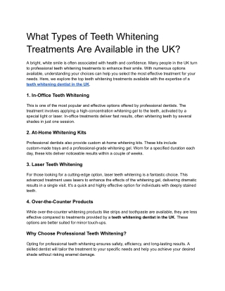 What Types of Teeth Whitening Treatments Are Available in the UK