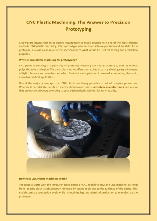 CNC Plastic Machining - The Answer to Precision Prototyping