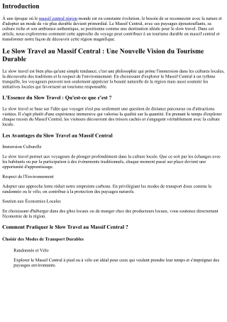 Le Slow Travel au Massif Central : Une Nouvelle Vision du Tourisme Durable