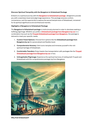 Bangalore to Srikalahasti Package