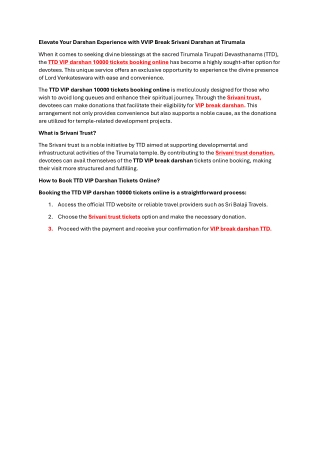 Elevate Your Darshan Experience with VVIP Break Srivani Darshan at Tirumal