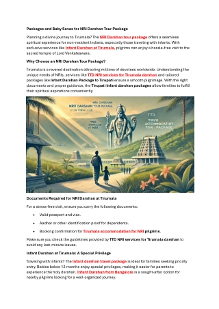 Packages and Baby Sevas for NRI Darshan Tour Package