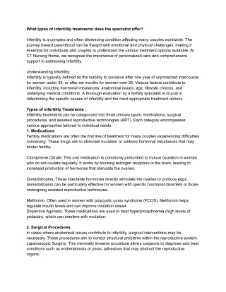 What types of infertility treatments does the specialist offer