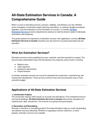 Construction Estimation Services Canada