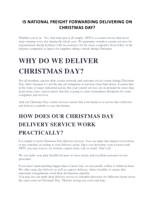 Is National Freight Forwarding Delivering on Christmas Day