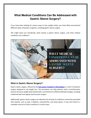 What Medical Conditions Can Be Addressed with Gastric Sleeve Surgery