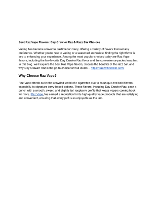 Best Raz Vape Flavors_ Day Crawler Raz & Razz Bar Choices