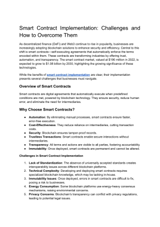 Smart Contract Implementation: Challenges and How to Overcome Them