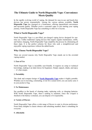 North Disposable Vape - Premium, Hassle-Free Vaping