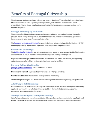 Benefits of Portugal Citizenship