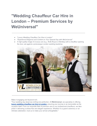Wedding Chauffeur Car Hire in London