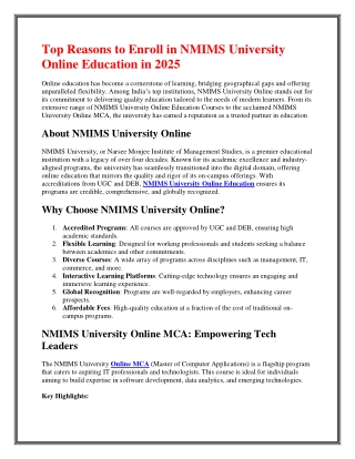 Top Reasons to Enroll in NMIMS University Online Education in 2025