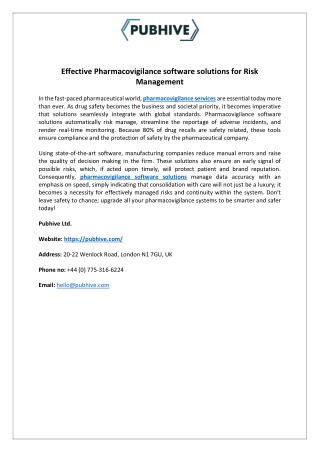 Effective Pharmacovigilance software solutions for Risk Management