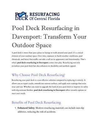 Professional Pool Deck Resurfacing Services in Davenport | Quality & Affordable