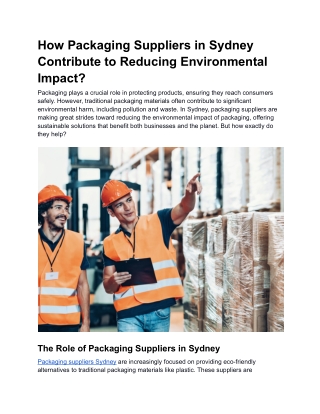 How Packaging Suppliers in Sydney Contribute to Reducing Environmental Impact