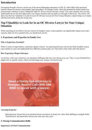 Top 5 Qualities to Look for in an OC Divorce Lawyer for Your Unique Situation