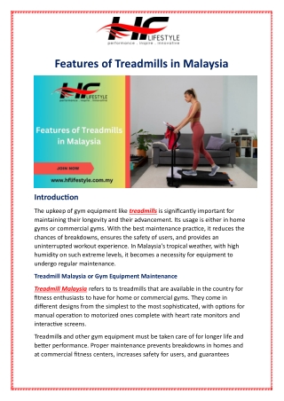 Features of Treadmills in Malaysia