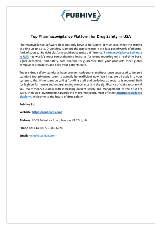 Top Pharmacovigilance Platform for Drug Safety in USA