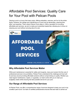 Quality Care for Your Pool with Pelican Pools