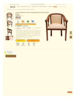 Comfy Teak Wood Fabric Upholstered Arm Chairs