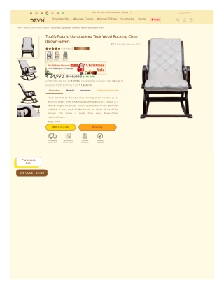 Touffy Fabric Upholstered Teak Wood Rocking Chair