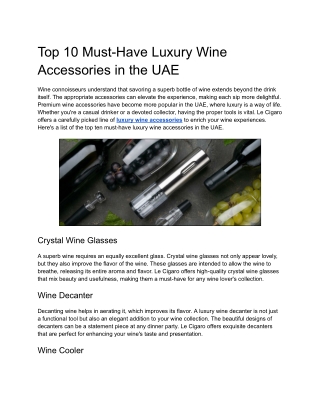 Top 10 Must-Have Luxury Wine Accessories in UAE for Connoisseurs