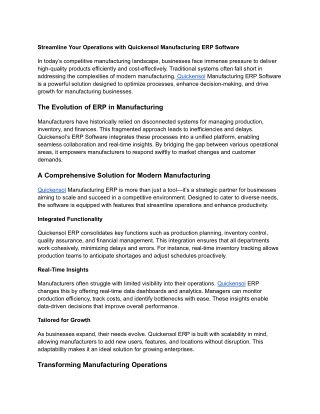 Streamline Your Operations with Quickensol Manufacturing ERP Software