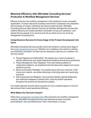 Maximize Efficiency with Affordable Consulting Services’ Production & Workflow M