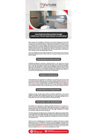 How Bathroom Renovators Design A Bathroom Where Style Meets Functionality?