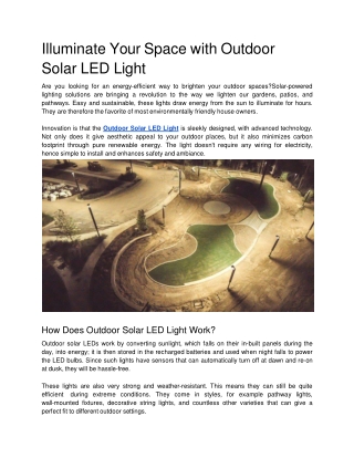 Illuminate Your Space with Outdoor Solar LED Light