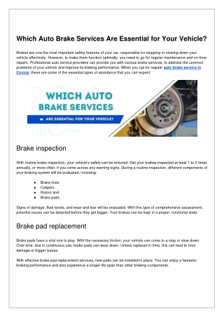 Which Auto Brake Services Are Essential for Your Vehicle