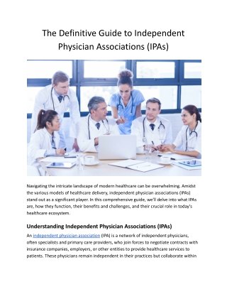 The Definitive Guide to Independent Physician Associations (IPAs)
