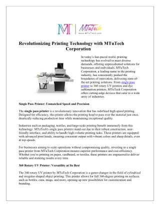 Revolutionizing Printing Technology with MTuTech Corporation
