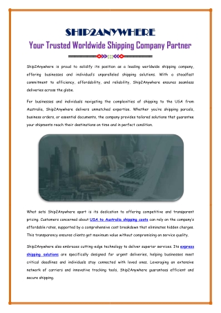 Trusted Worldwide Shipping Company Partner