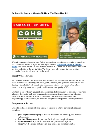 Orthopedic Doctor in Greater Noida at The Hope Hospital
