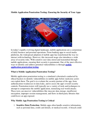 Mobile Application Penetration Testing: Ensuring the Security of Your Apps In to