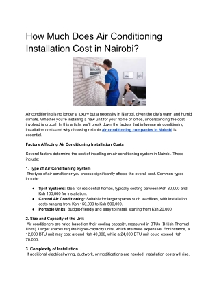 How Much Does Air Conditioning Installation Cost in Nairobi