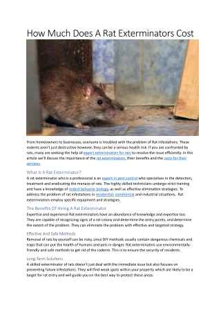 How Much Does A Rat Exterminators Cost
