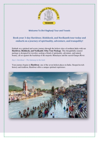 Book your 3-day Haridwar, Rishikesh, and Neelkanth tour today and embark on a journey of spirituality, adventure, and tr