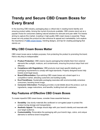 Trendy and Secure CBD Cream Boxes for Every Brand