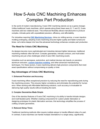 How 5-Axis CNC Machining Enhances Complex Part Production