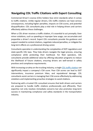 Navigating CDL Traffic Citations with Expert Consulting