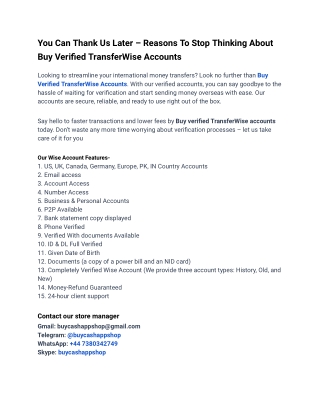Reliable Site To Buy Verified TransferWise Accounts In Online