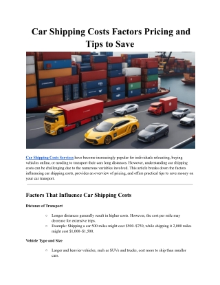 Car Shipping Costs Factors Pricing and Tips to Save