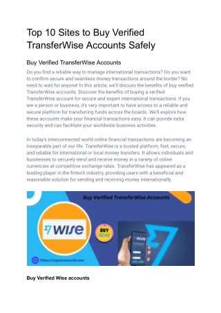 Top 10 Sites to Buy Verified TransferWise Accounts Safely