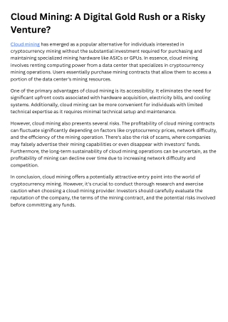 Cloud Mining A Digital Gold Rush