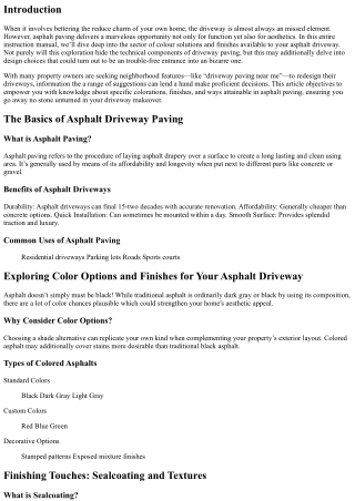 Exploring Color Options and Finishes for Your Asphalt Driveway