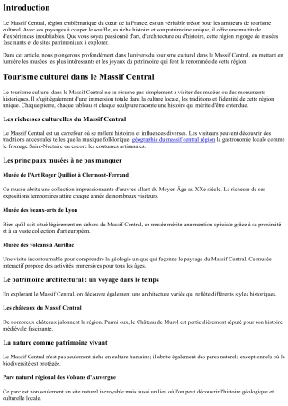 Tourisme culturel : musées et patrimoine dans le Massif Central